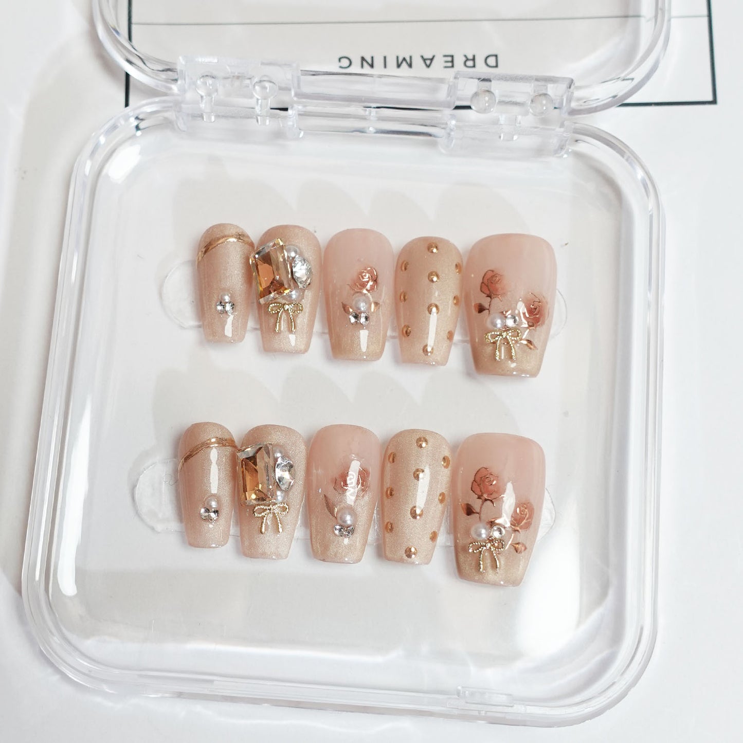 C6 Short Coffin Shape Flowers Press On Nails