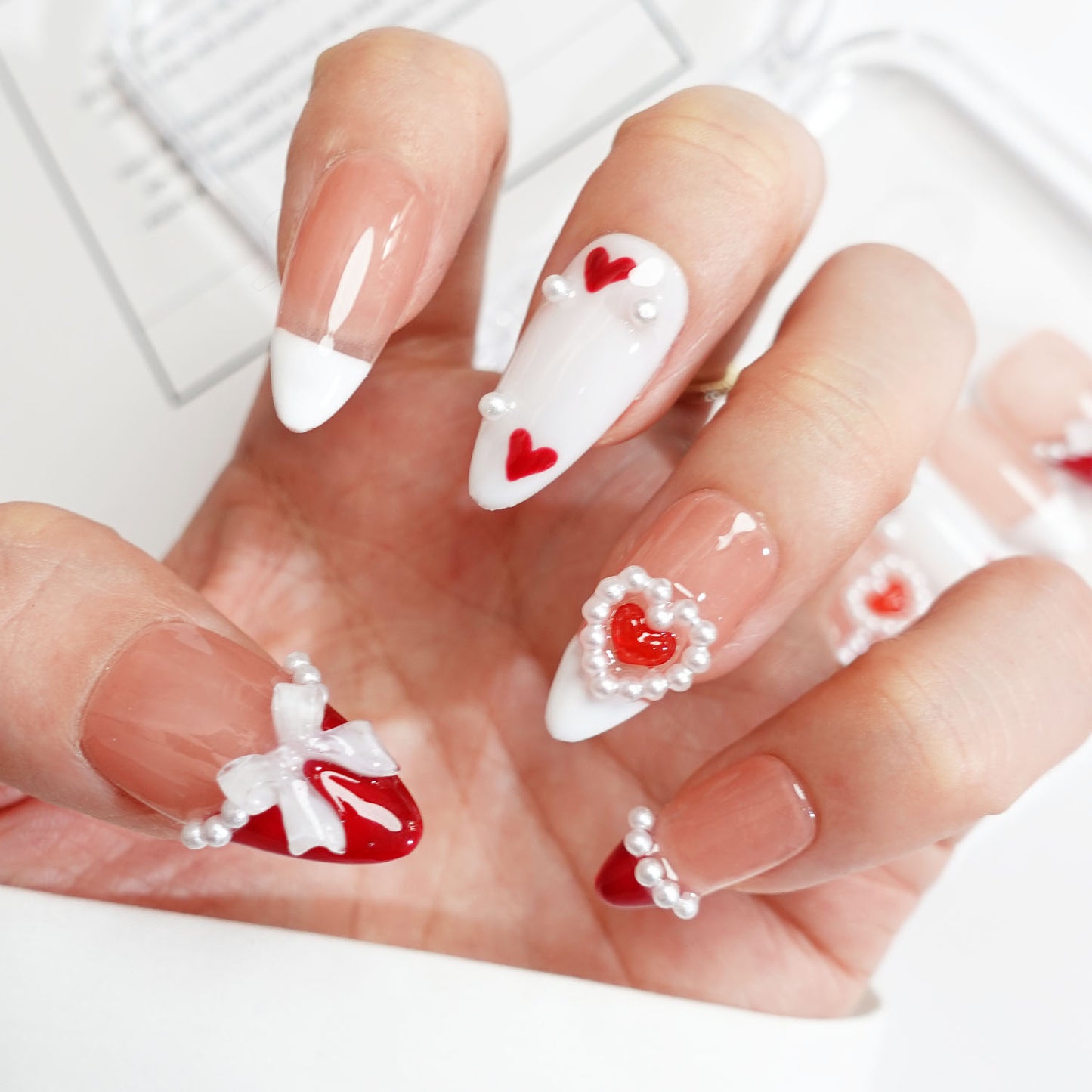 C2 Almond shape Heart Design Press on False Nails
