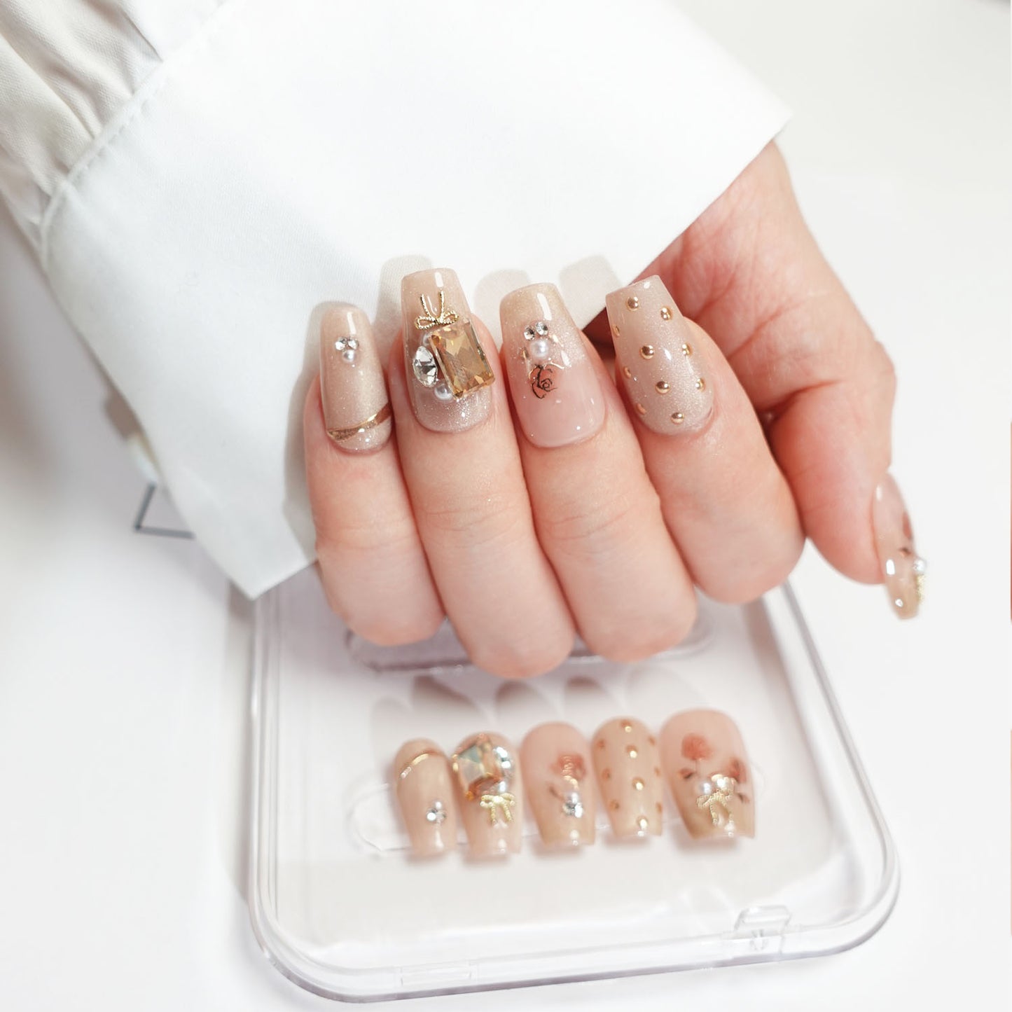 C6 Short Coffin Shape Flowers Press On Nails