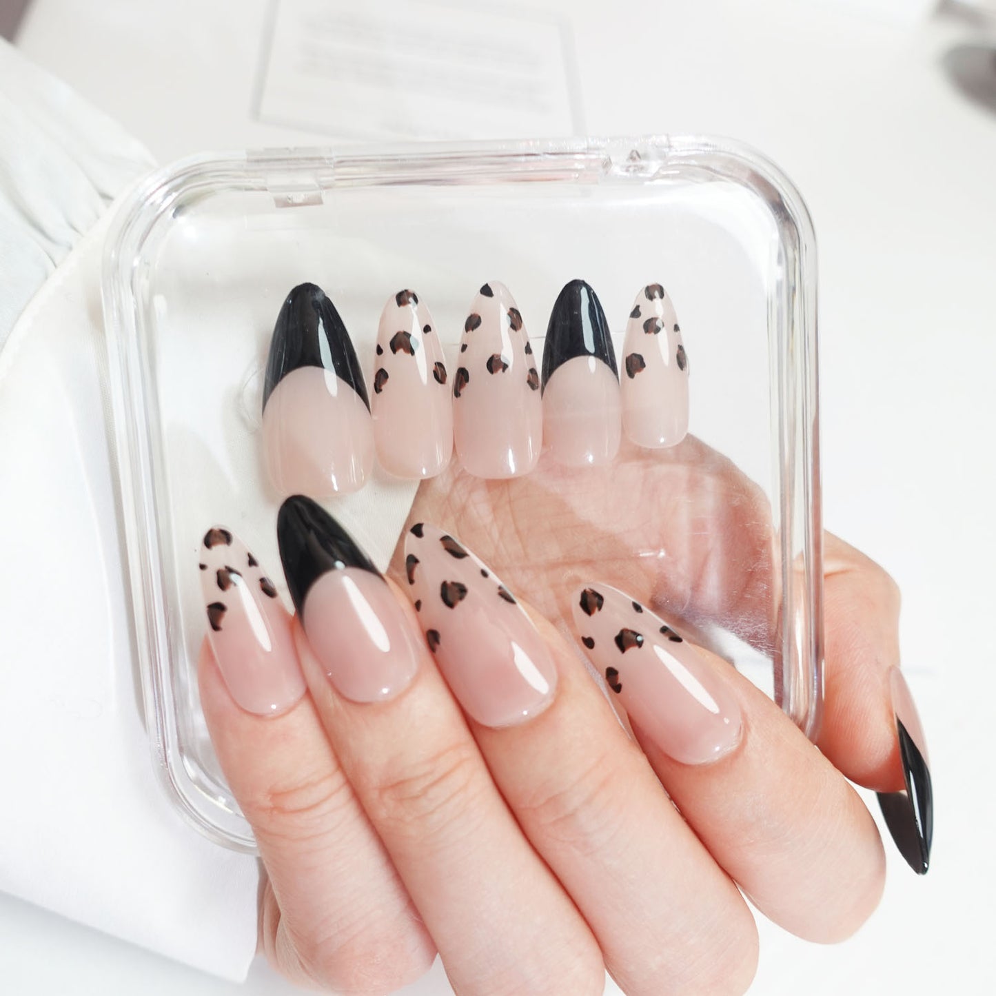 C21 Long Almond Black French Tips