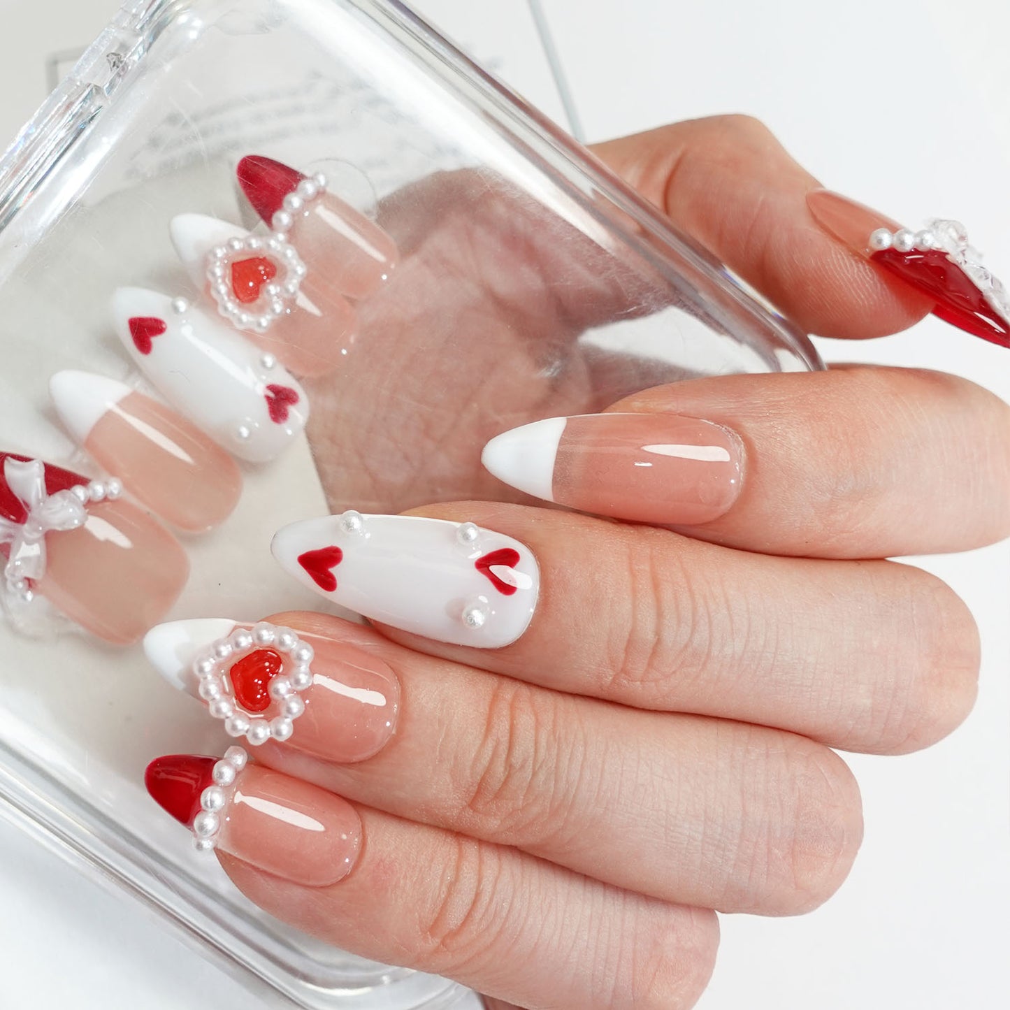 C2 Almond shape Heart Design Press on False Nails
