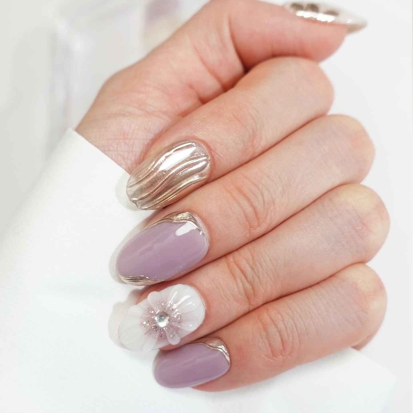 C10 Short Oval Shape Flowers Design Press on Nails+tool kit