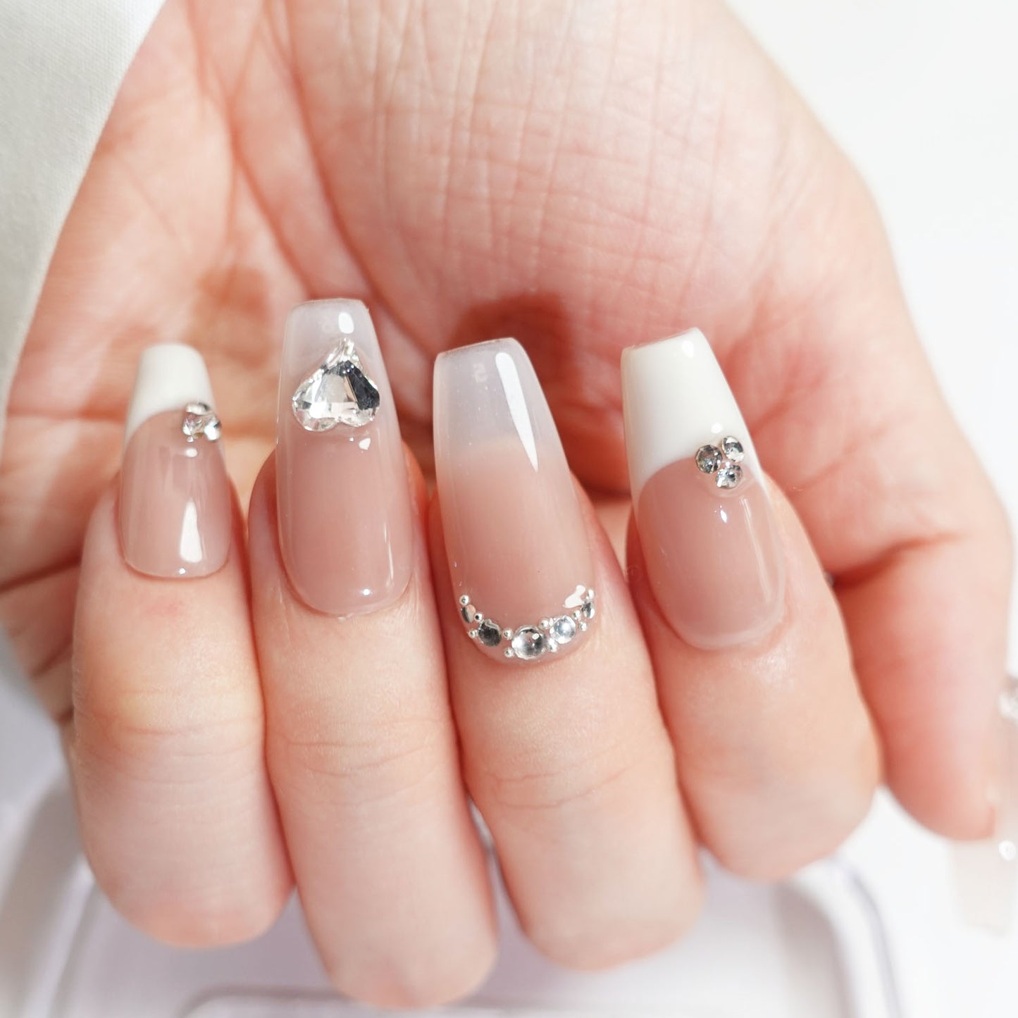 C8 French Style Long Coffin Press on Nails for Women+Application Kit
