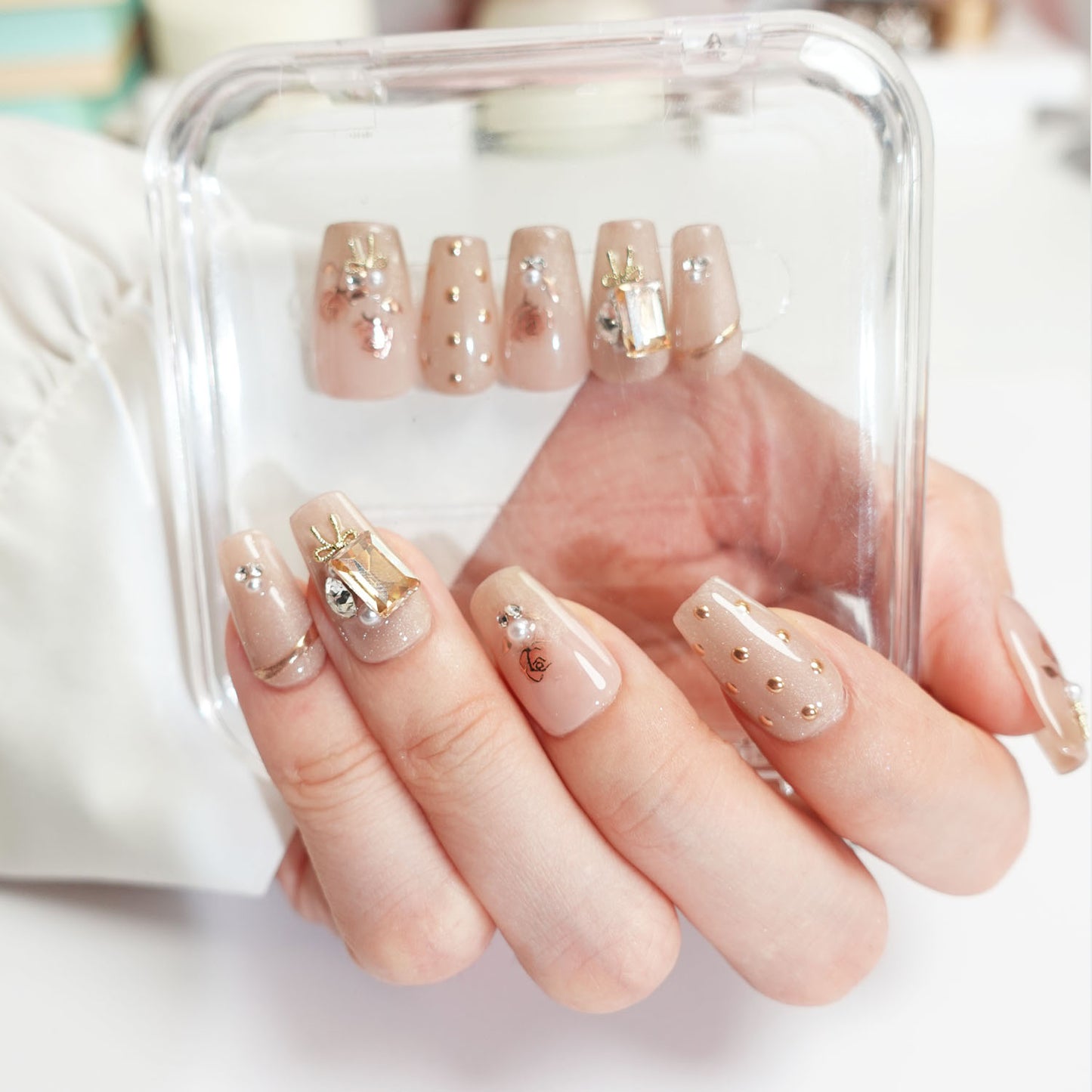 C6 Short Coffin Shape Flowers Press On Nails