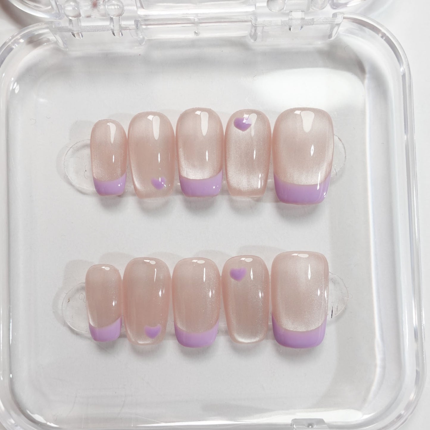 A109 French Style Cat Eye Short Coffin Press on Nails for Women