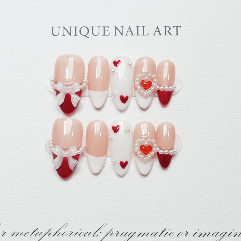 C2 Almond shape Heart Design Press on False Nails