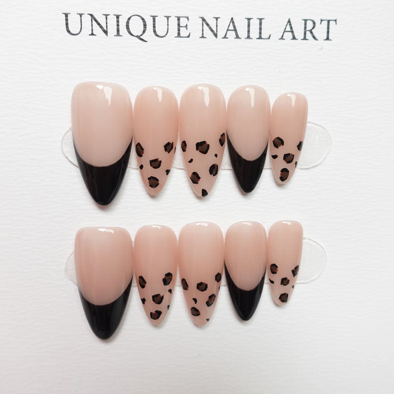 C21 Long Almond Black French Tips