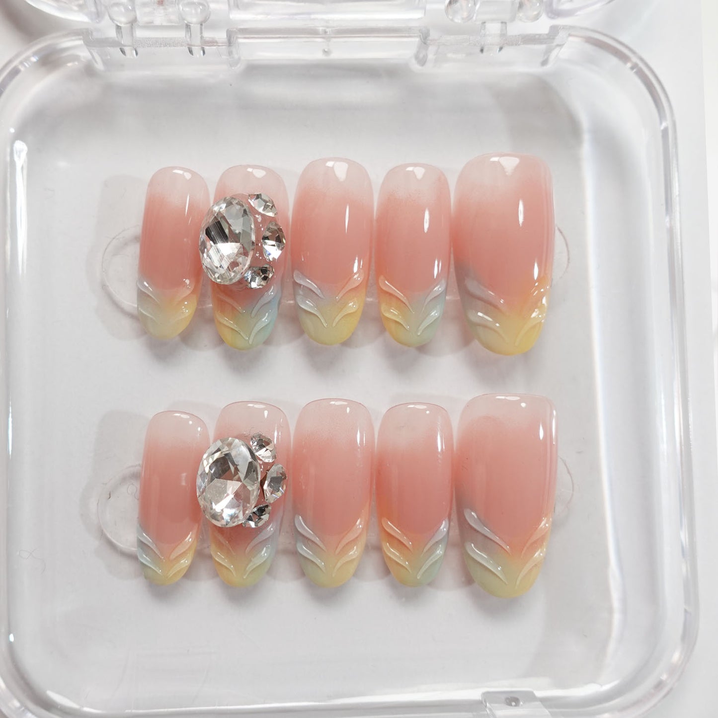 A28 Medium Oval Shape Mermaid Design Press on Nails+tool kit