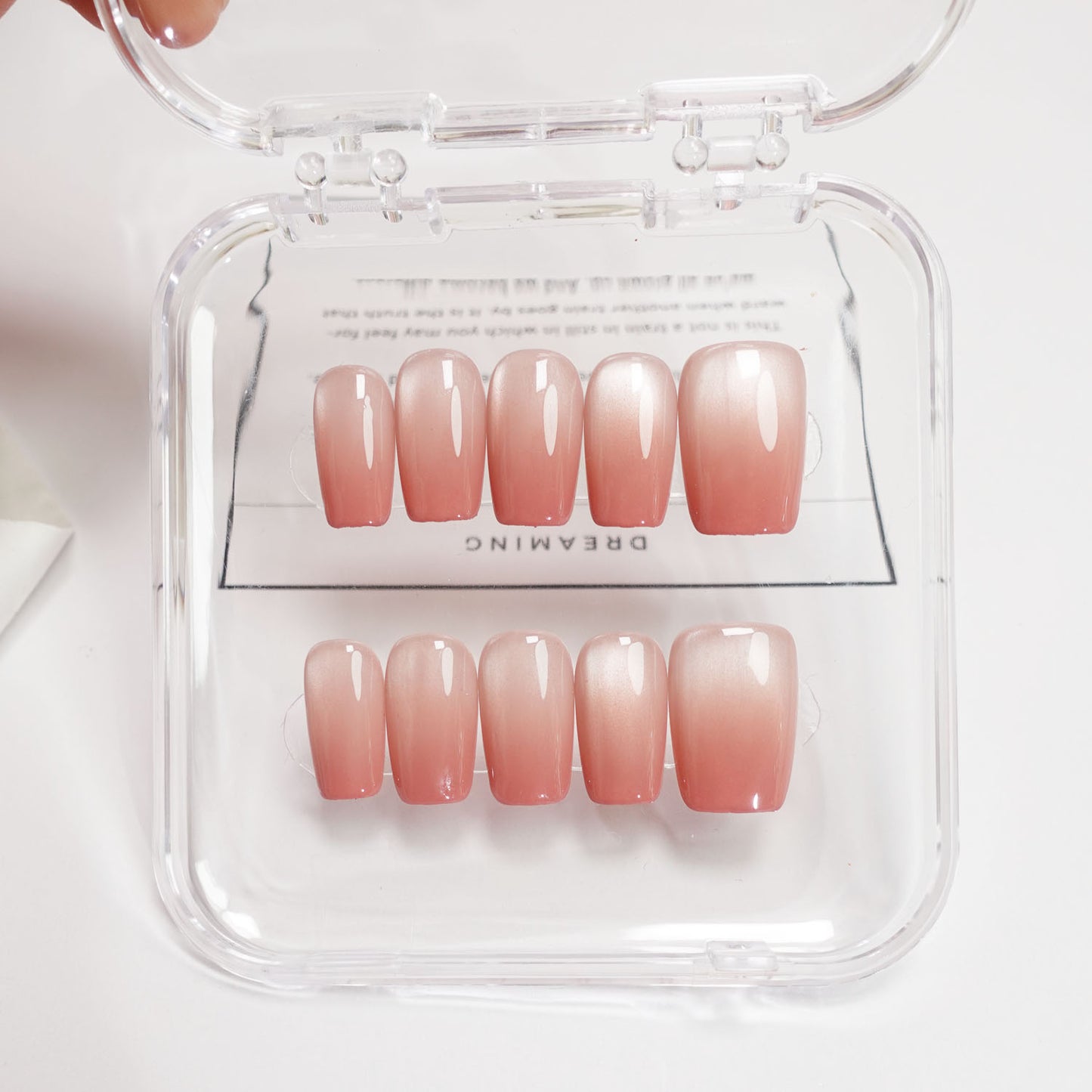 C20 Short Coffin Pink Cat Eye Press On Nails