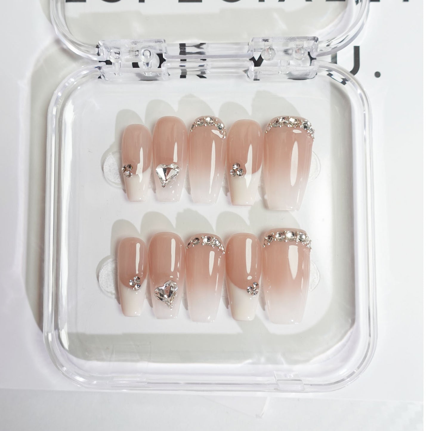 C8 French Style Long Coffin Press on Nails for Women+Application Kit