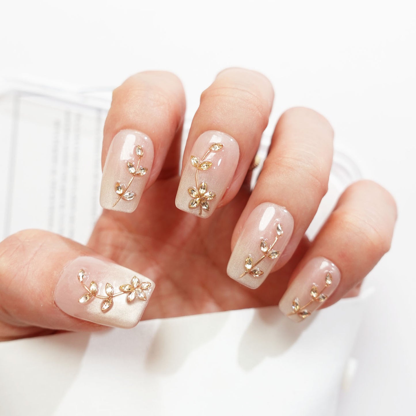C18 Short Coffin Gem Leaves Press On Nails