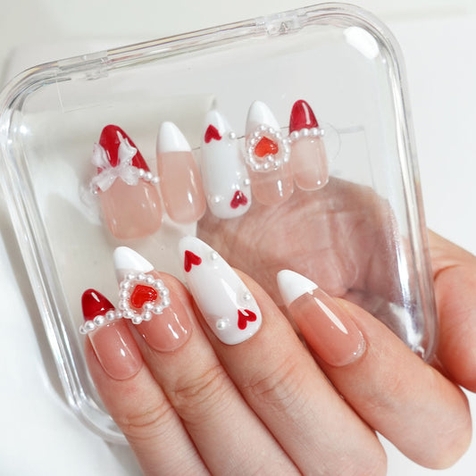 C2 Almond shape Heart Design Press on False Nails