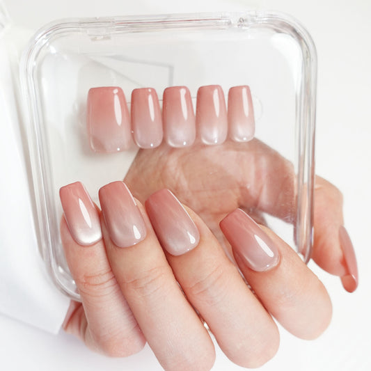 C20 Short Coffin Pink Cat Eye Press On Nails