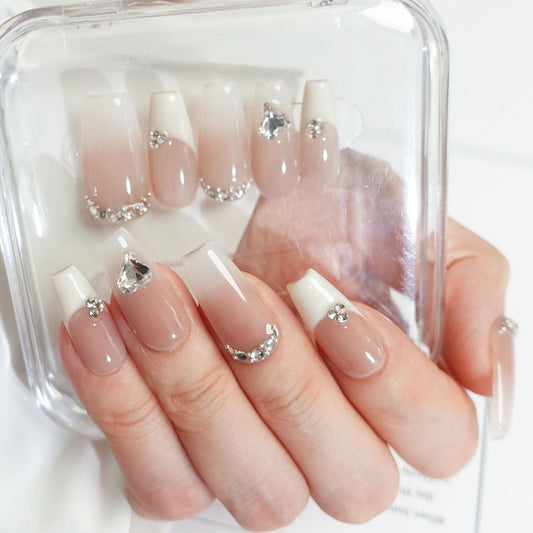 C8 French Style Long Coffin Press on Nails for Women+Application Kit