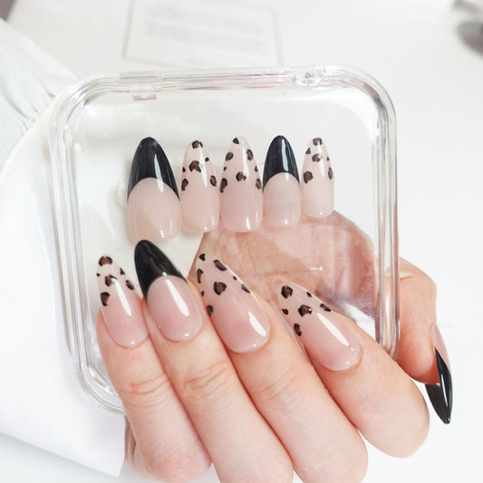 C21 Long Almond Black French Tips