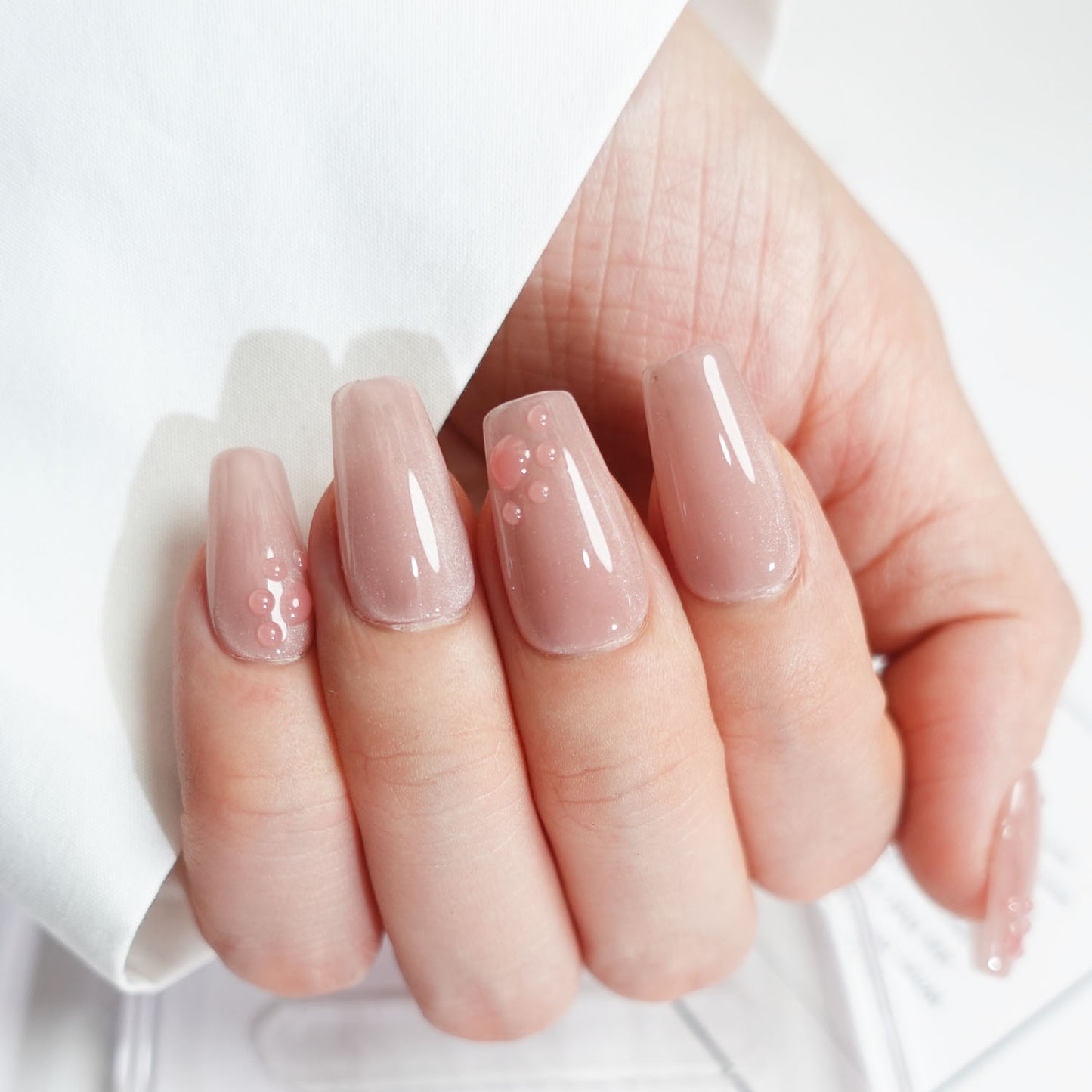 C24 Pink Cat Eye Paws Short Coffin Handmade Press on Nails