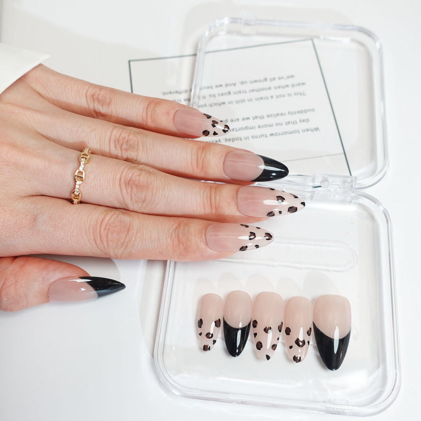 C21 Long Almond Black French Tips