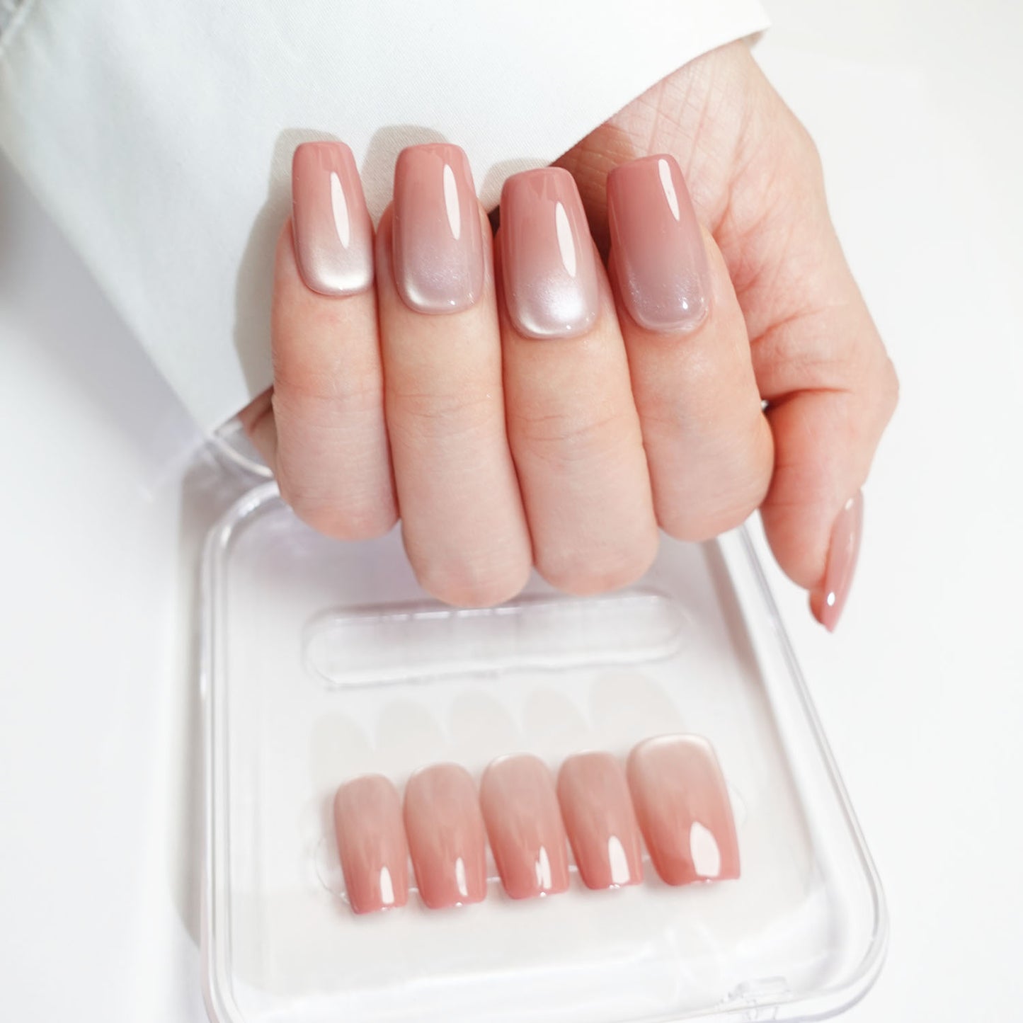 C20 Short Coffin Pink Cat Eye Press On Nails