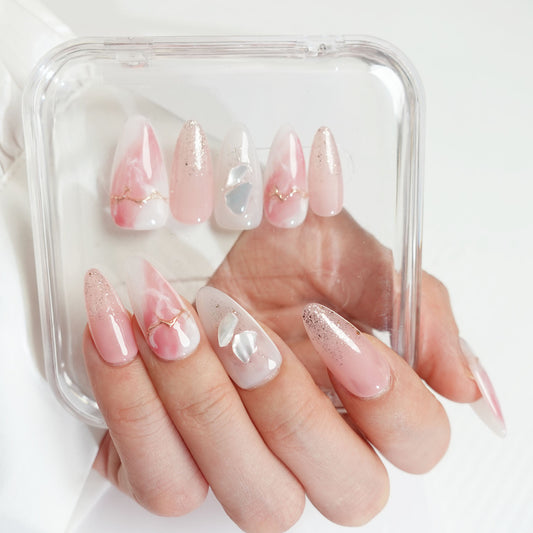 A80 Elegant Pink Almond Shape Press On Nails+tool kit