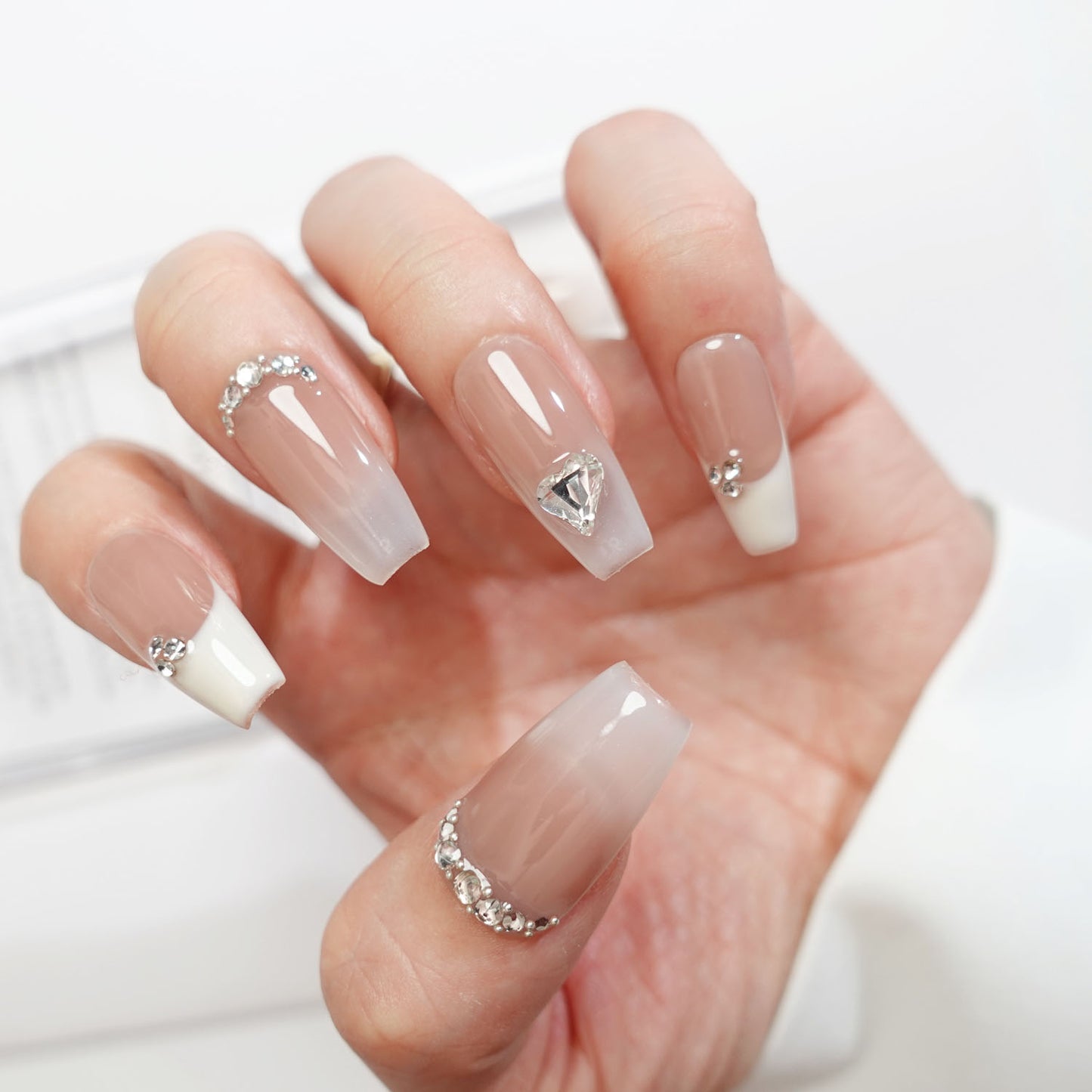 C8 French Style Long Coffin Press on Nails for Women+Application Kit