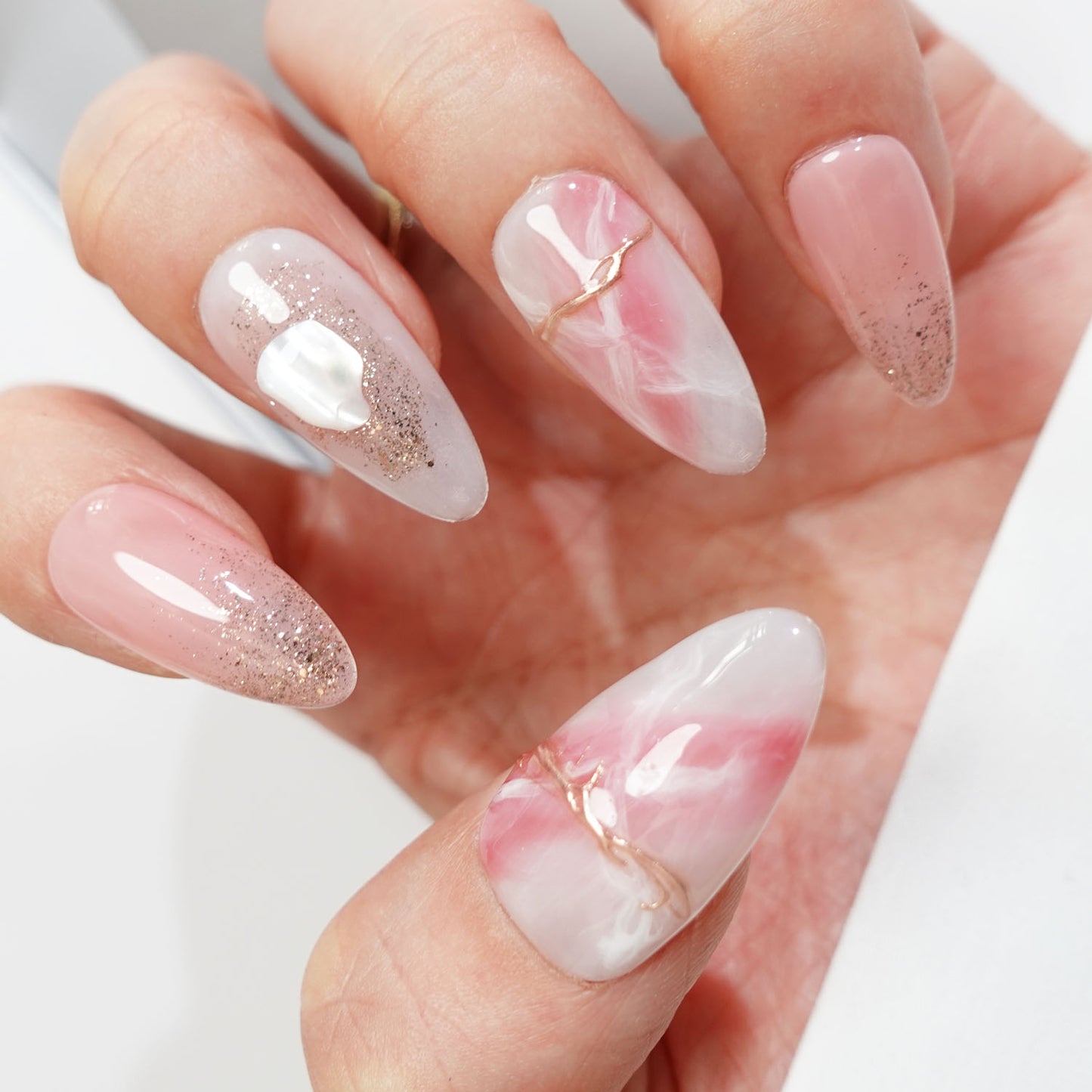 A80 Elegant Pink Almond Shape Press On Nails+tool kit
