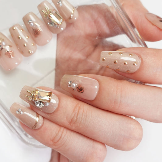 C6 Short Coffin Shape Flowers Press On Nails