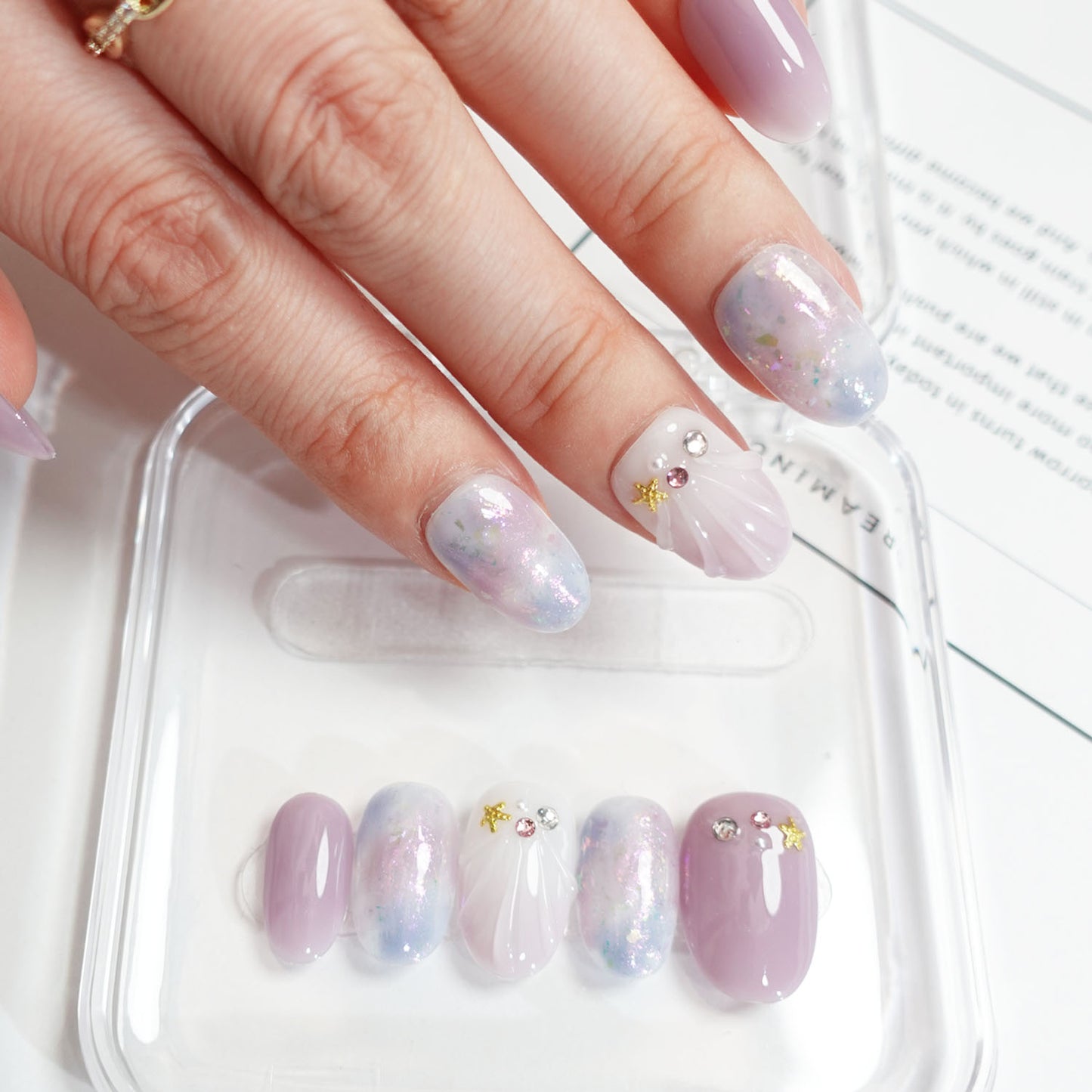 C14 Lovely Short Oval Shape Purple Handmade Press On False Nails