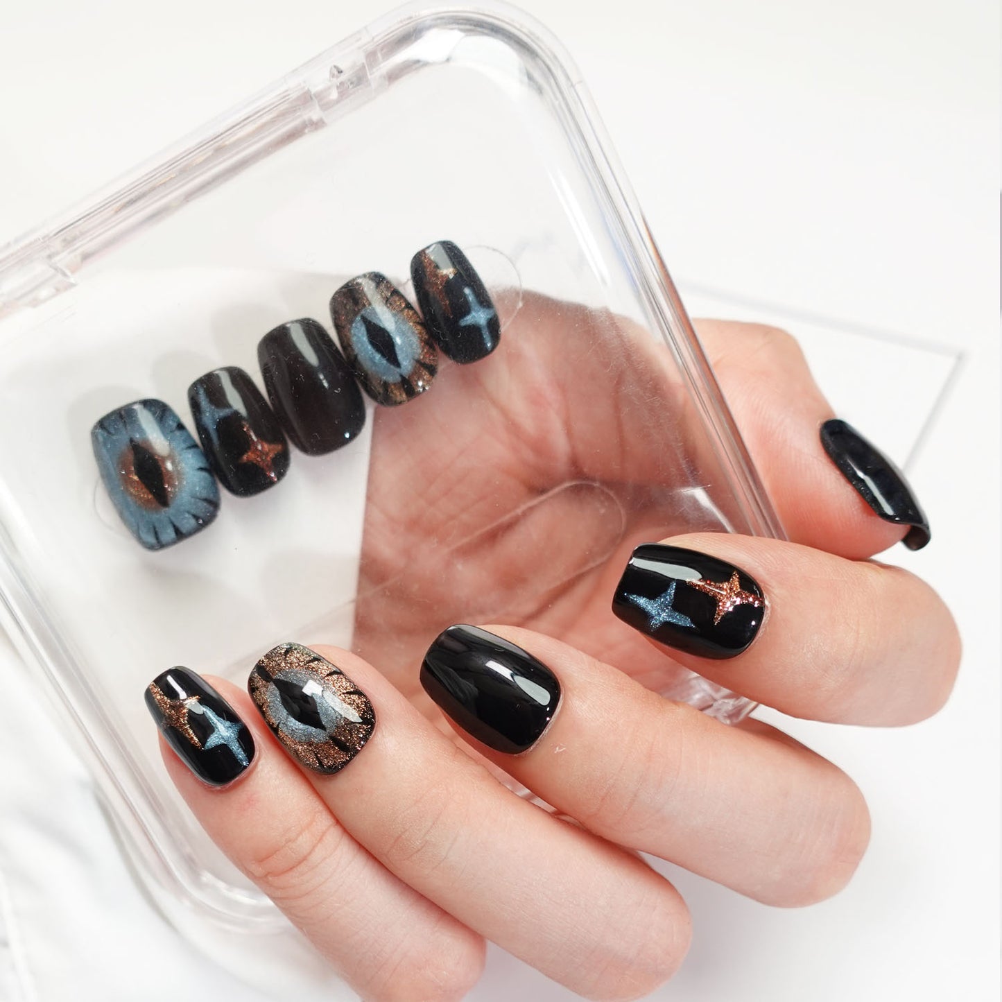 A57 Super Short Evil Eyes Star Press on Nails for Women