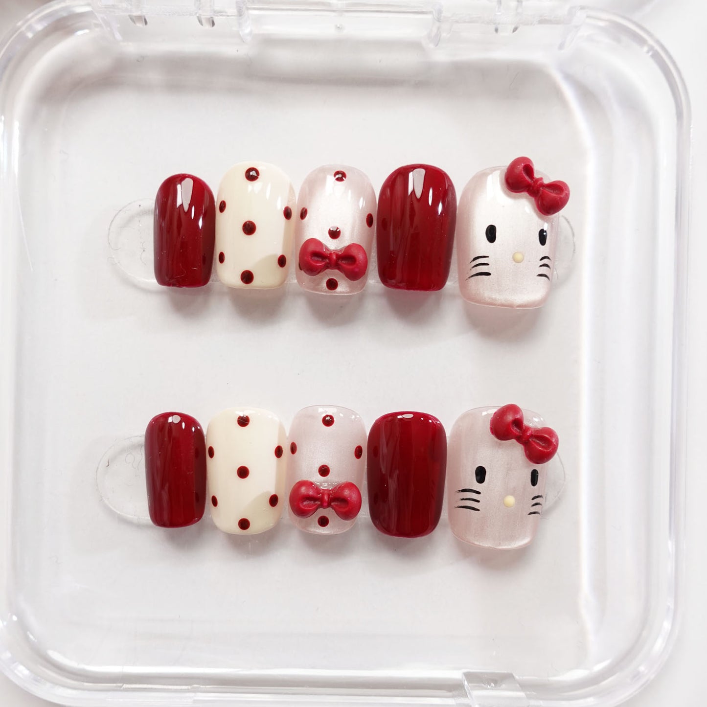 A17 Super Short Cartoon Red Press on Nails +tool kit