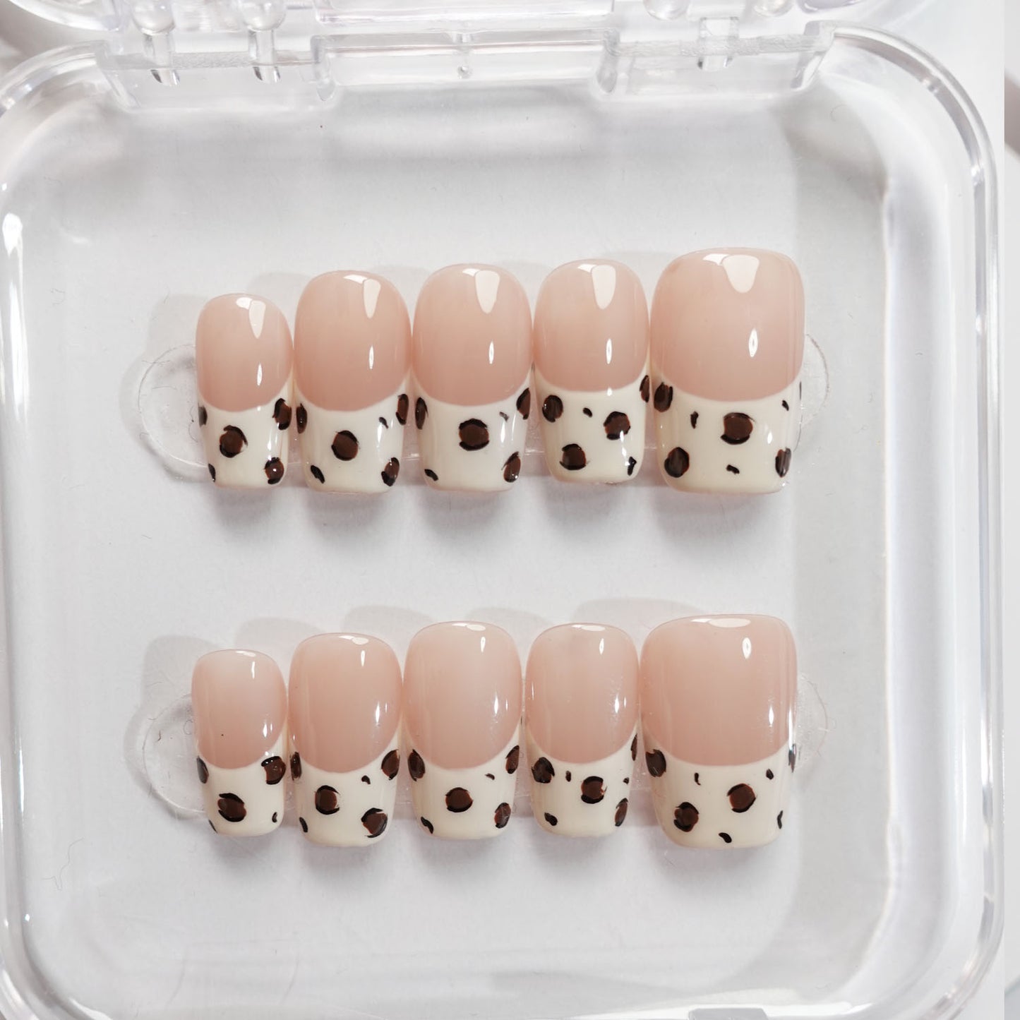 A3 Short Square Shape Leopard Printed French Tips press on Nails