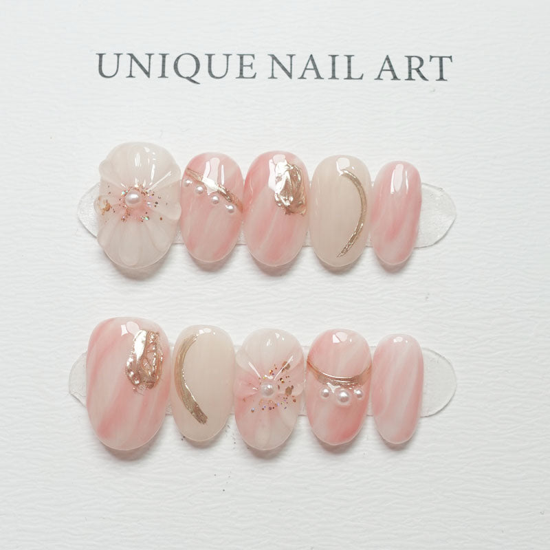 A6 Short Oval Shape Light Pink Press On False Nails