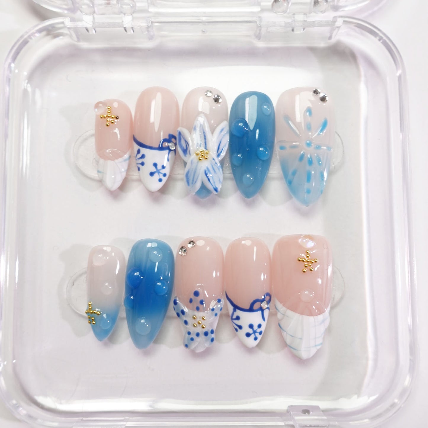 A55 Almond Shape 3D Starfish Press on Nails