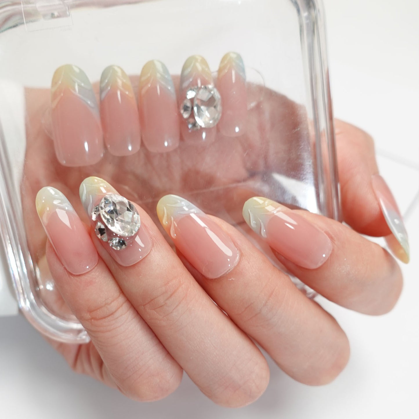 A28 Medium Oval Shape Mermaid Design Press on Nails+tool kit
