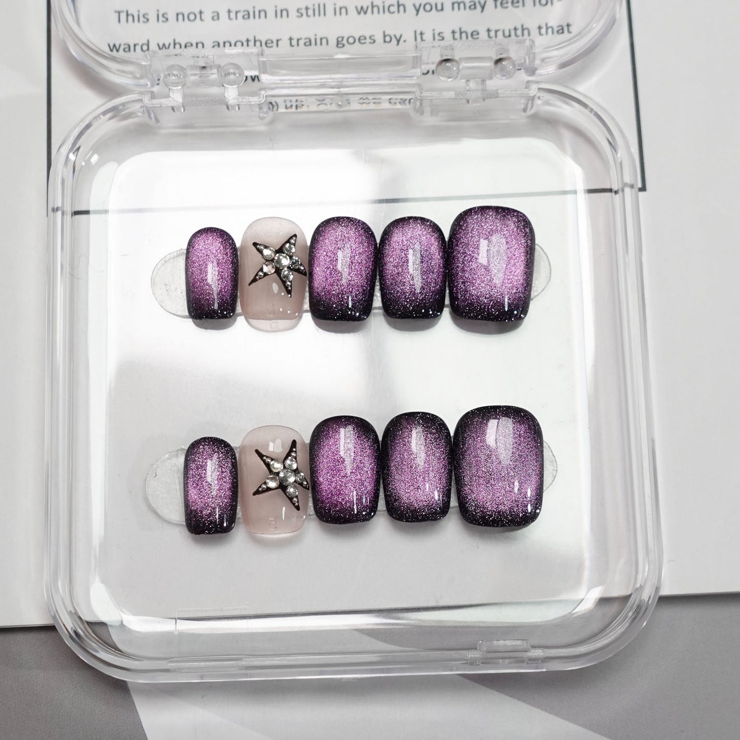 A32 Super Short Purple Cat Eye Press on Nails+tool kit