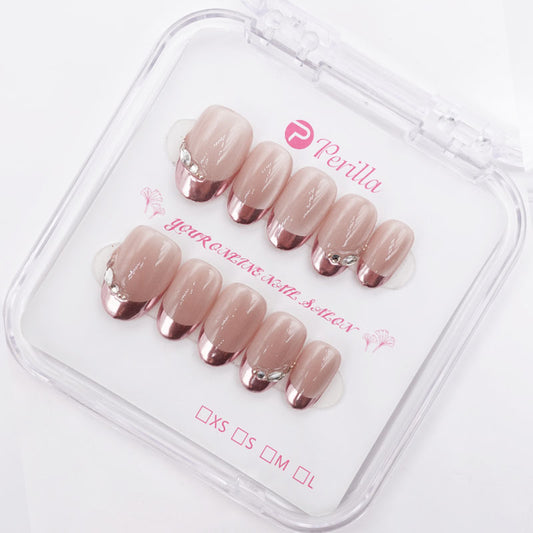 C5 Short Oval Shape Pink Cat Eye Design Press On Nails +tool kit