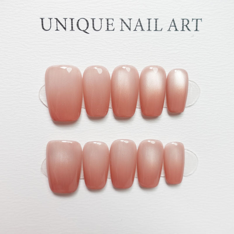 C20 Short Coffin Pink Cat Eye Press On Nails