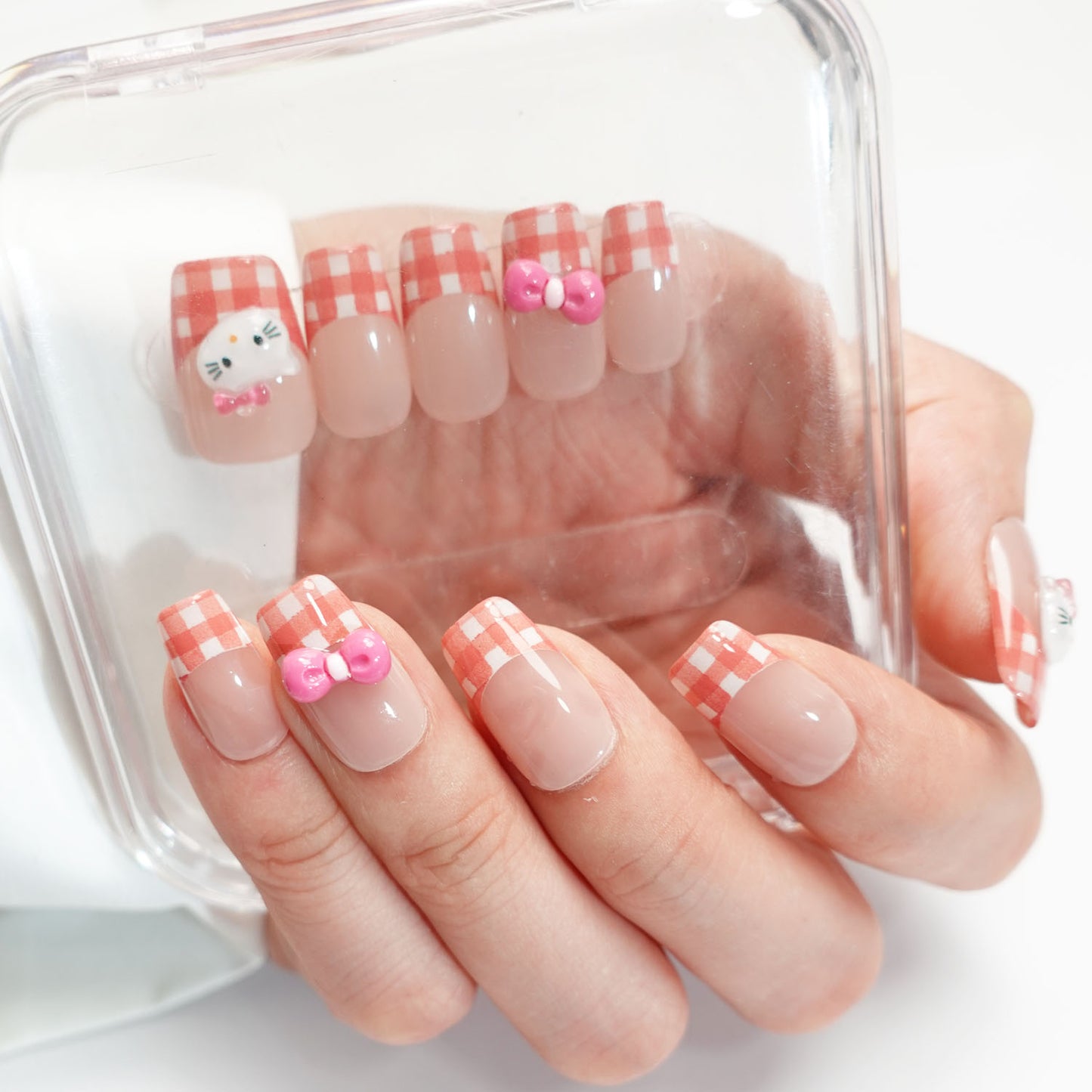 A14 Short Square Shape Hello Kitty Press On Nails