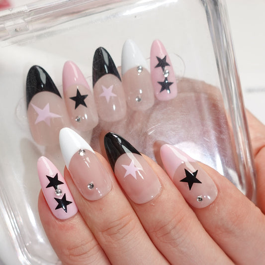 C15 Almond Shape Star Design Press on Nails