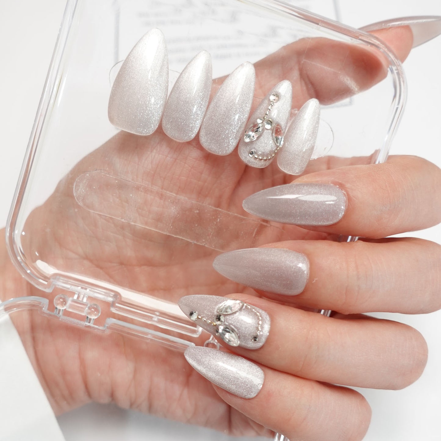 A123 Long Almond Cat Eye Press on Nails +tool kit