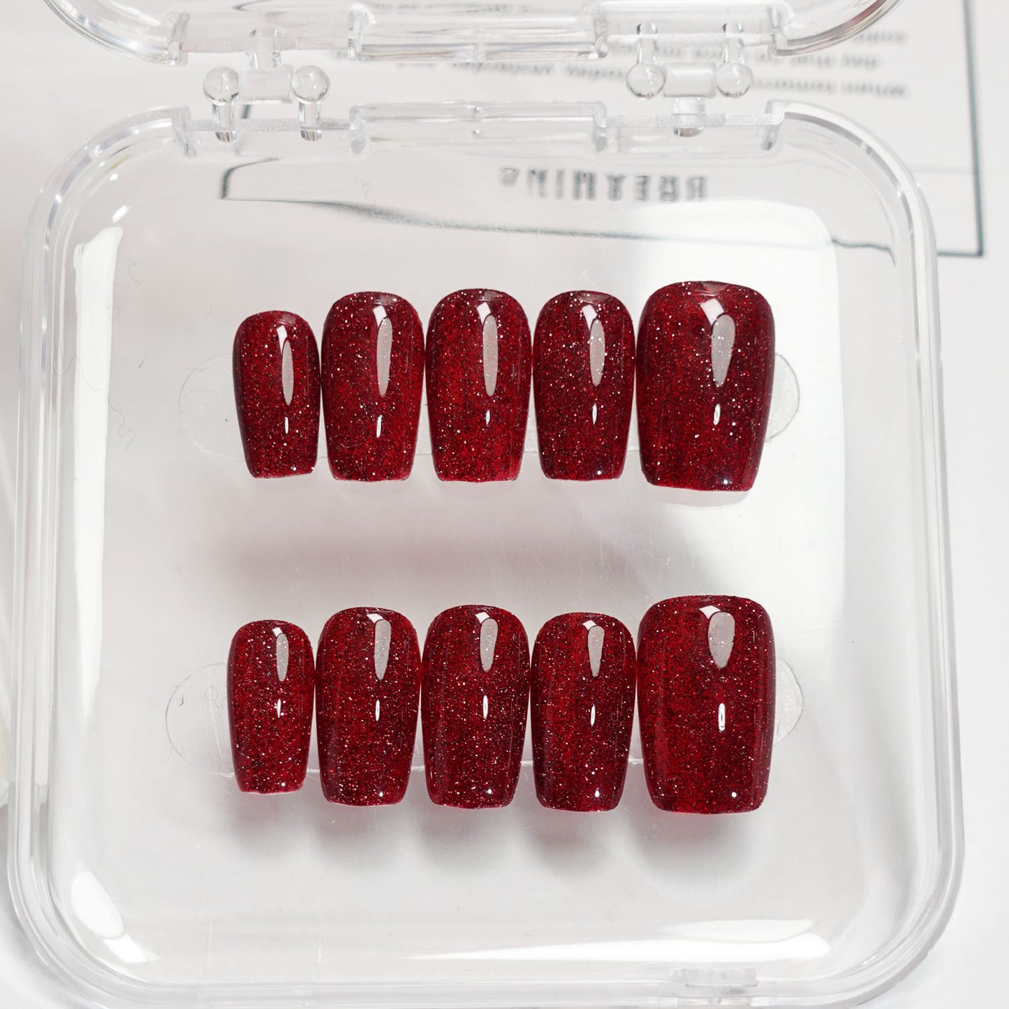 A38 Shiny Red Short Coffin Shape Press on Nails