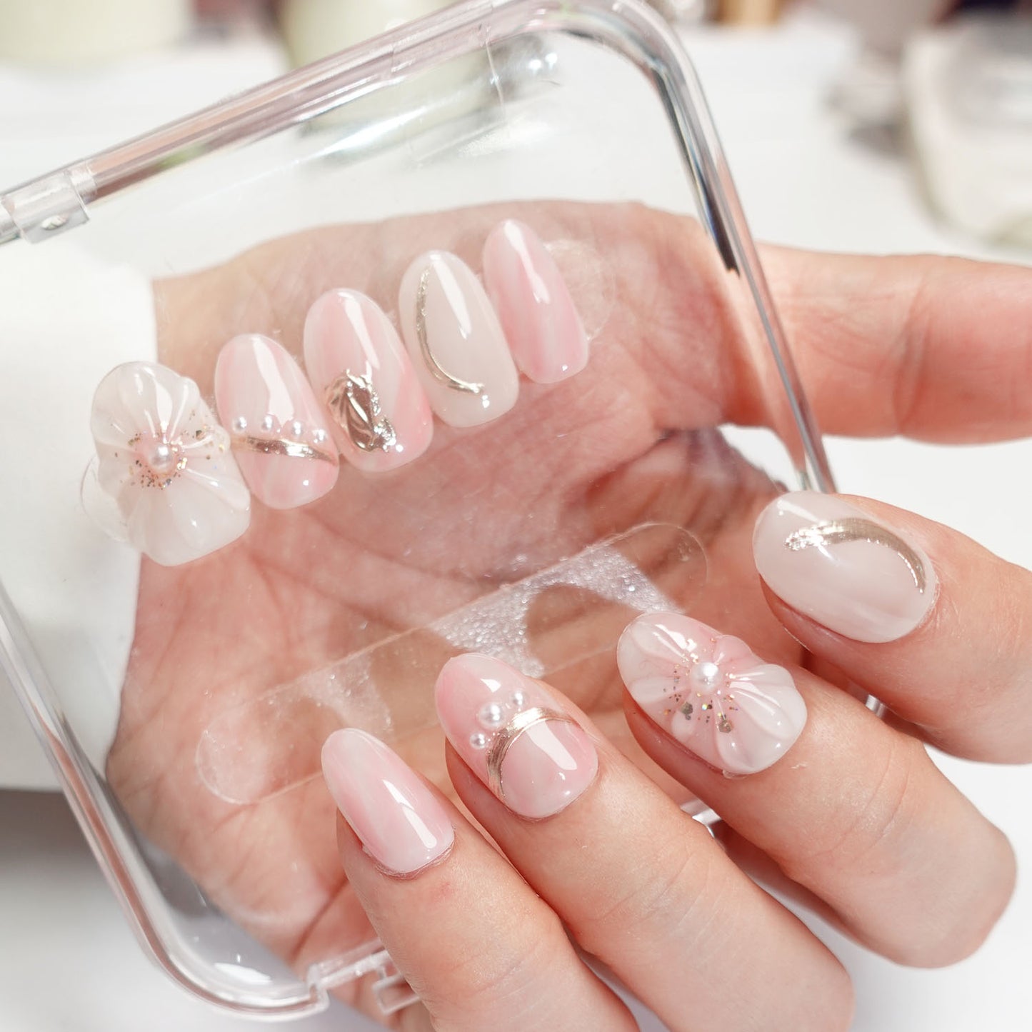 A6 Short Oval Shape Light Pink Press On False Nails