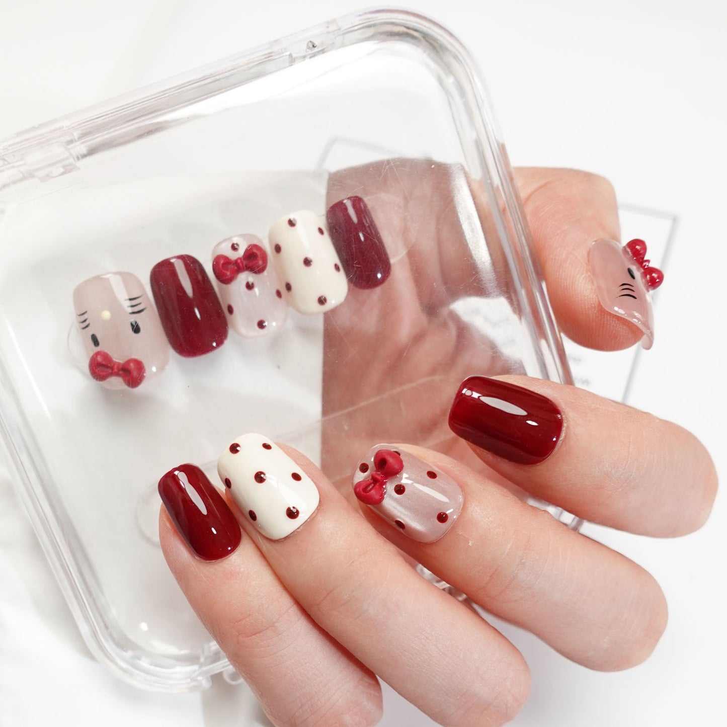 A17 Super Short Cartoon Red Press on Nails +tool kit