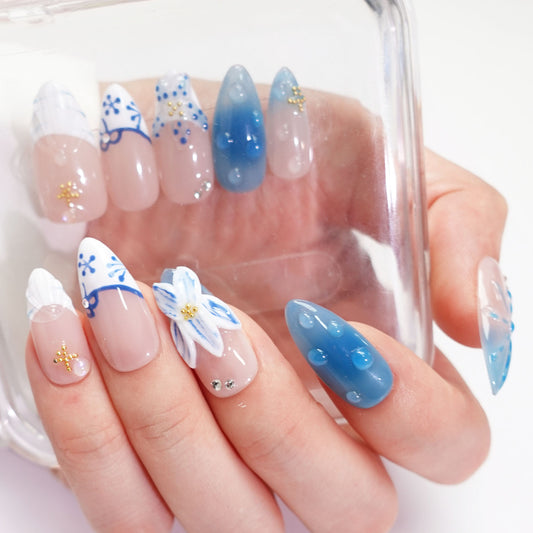 A55 Almond Shape 3D Starfish Press on Nails