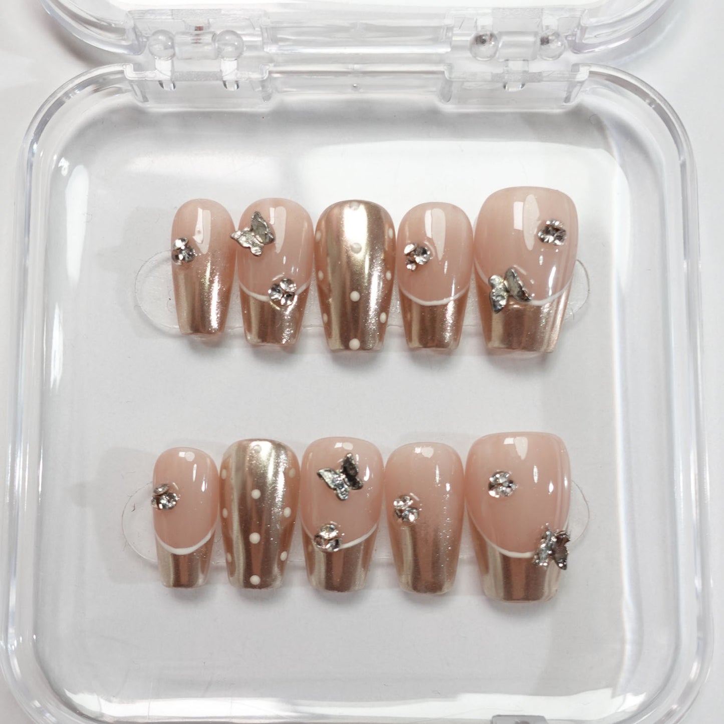 A30 French Style Butterfly Short Coffin Press on Nalils+tool kit