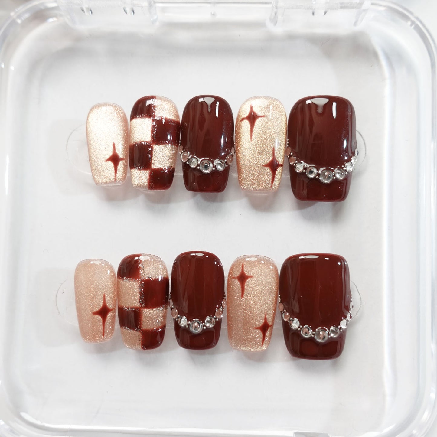 A58 Elegant Short Coffin Red Press on Nails for Women