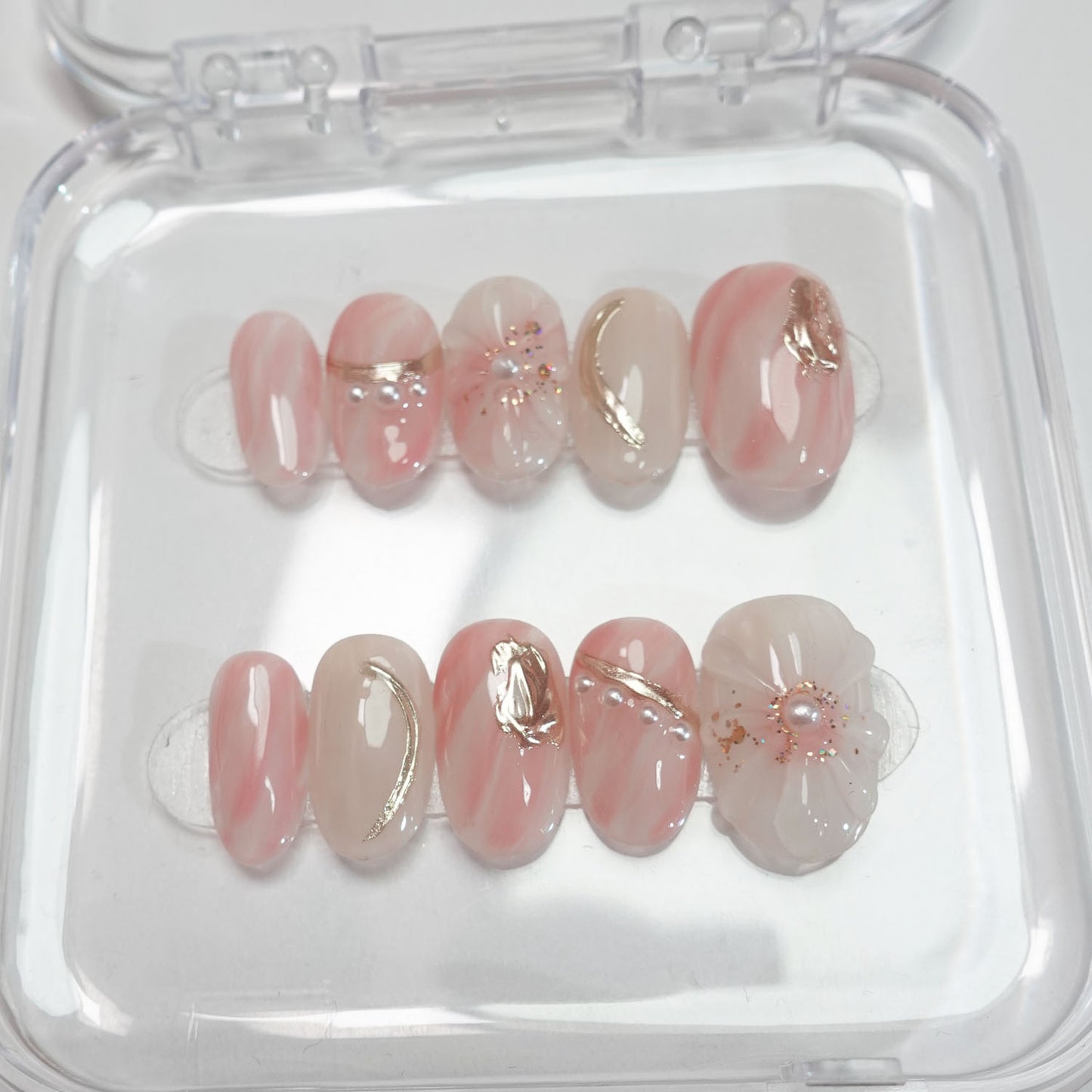 A6 Short Oval Shape Light Pink Press On False Nails