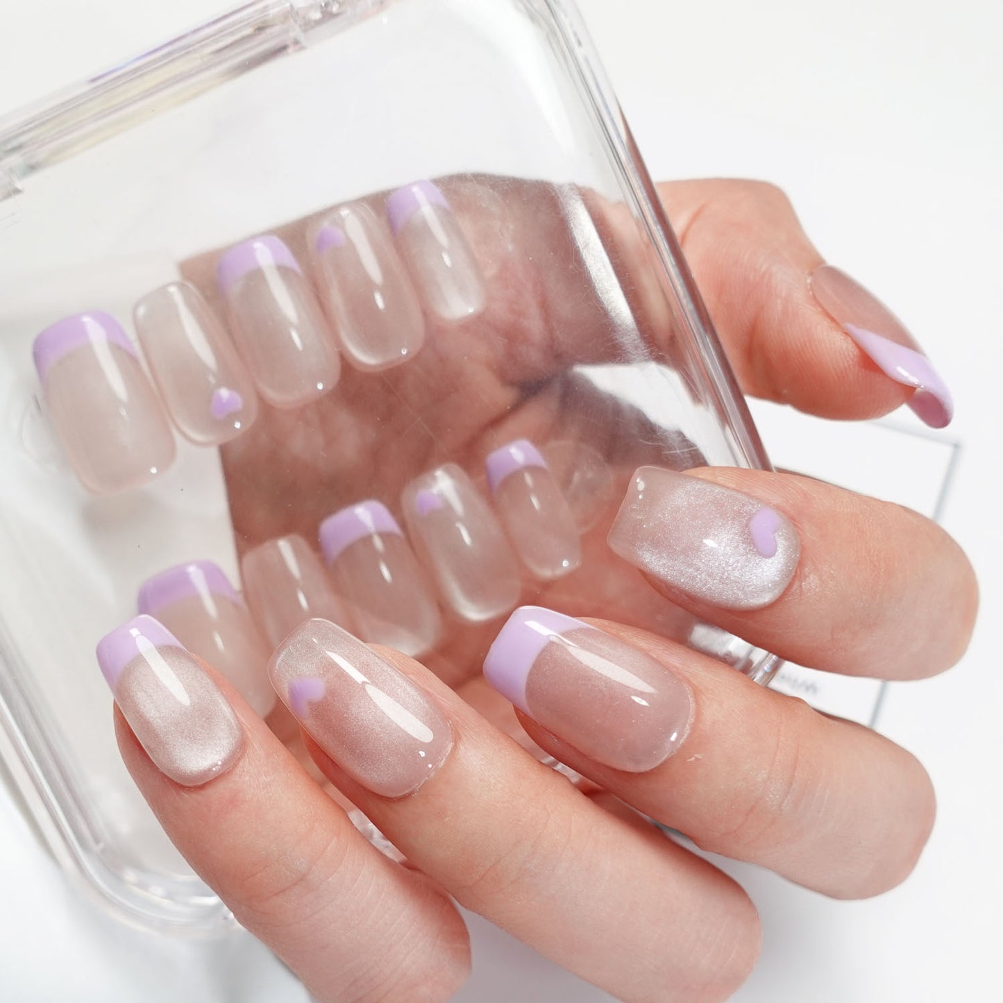 A109 French Style Cat Eye Short Coffin Press on Nails for Women