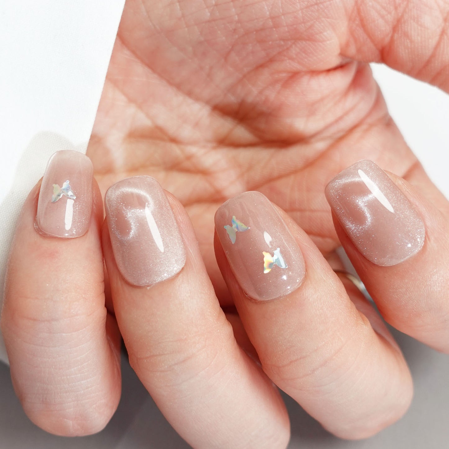 C26 Super Short Pink Cat Eye Heart Design Handmade Press On Nails