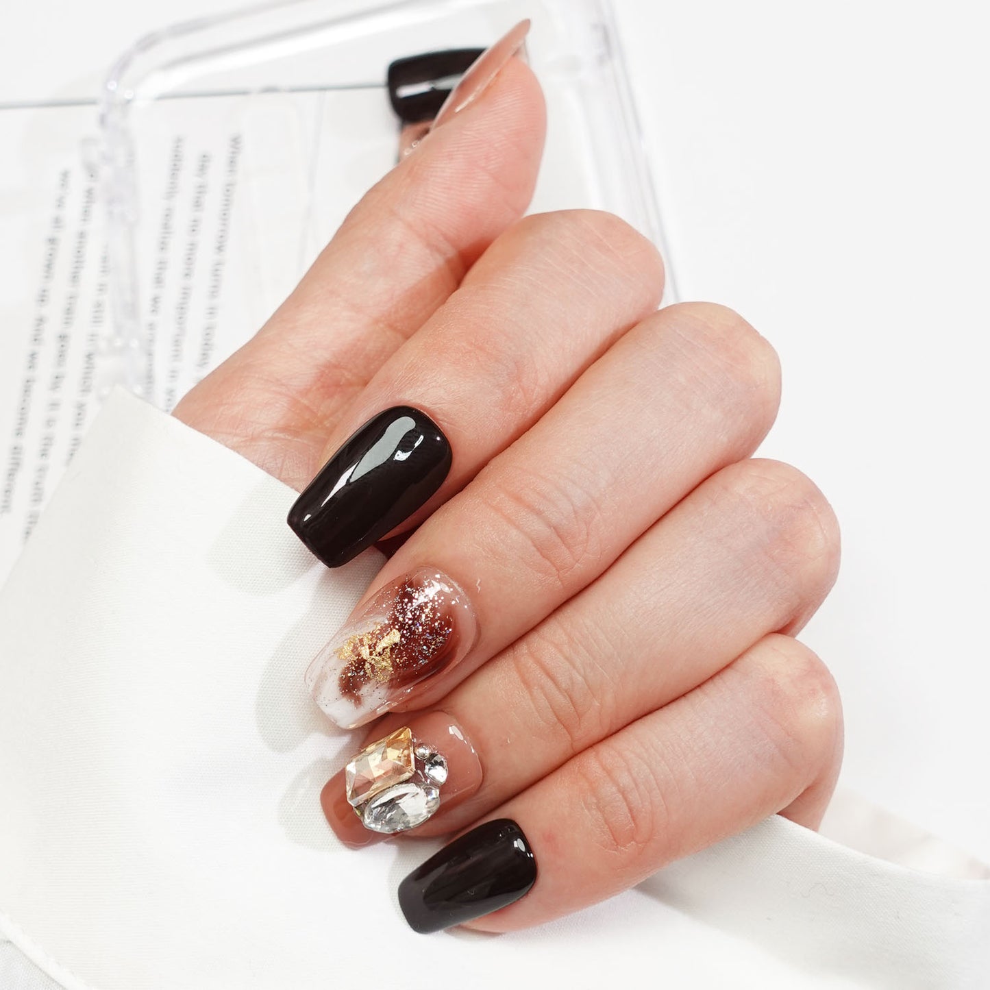 A73 Short Coffin Brown Color Press On Nails+tool kit
