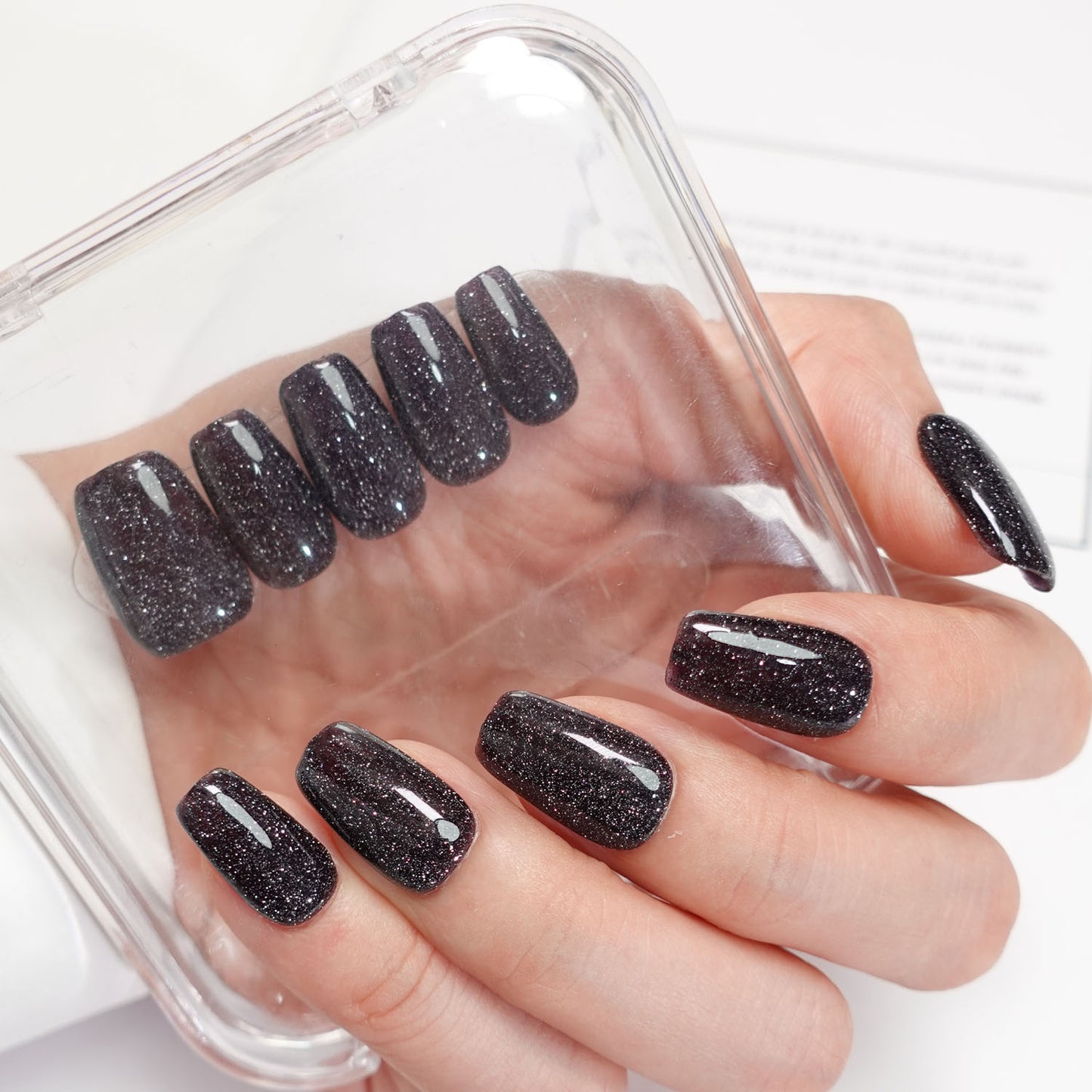 A36 Shiny Black Short Coffin Press on Nails